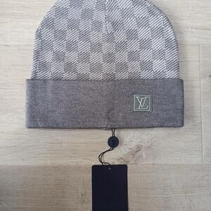 Louis Vuitton Gray Checkered Knit Hat